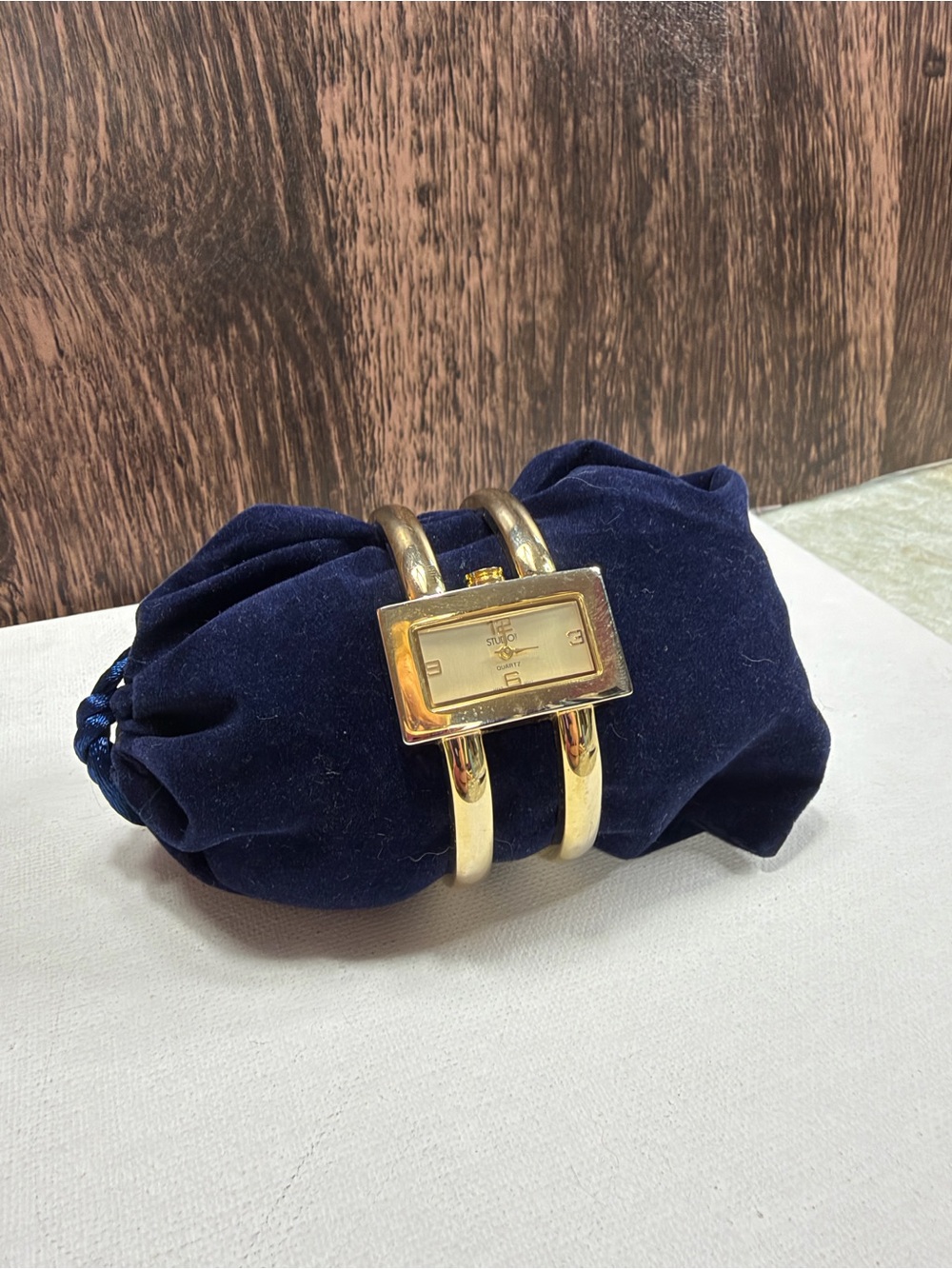 Vintage Studio Time Gold Tone Cuff Bracelet Watch Quartz Japan Movement